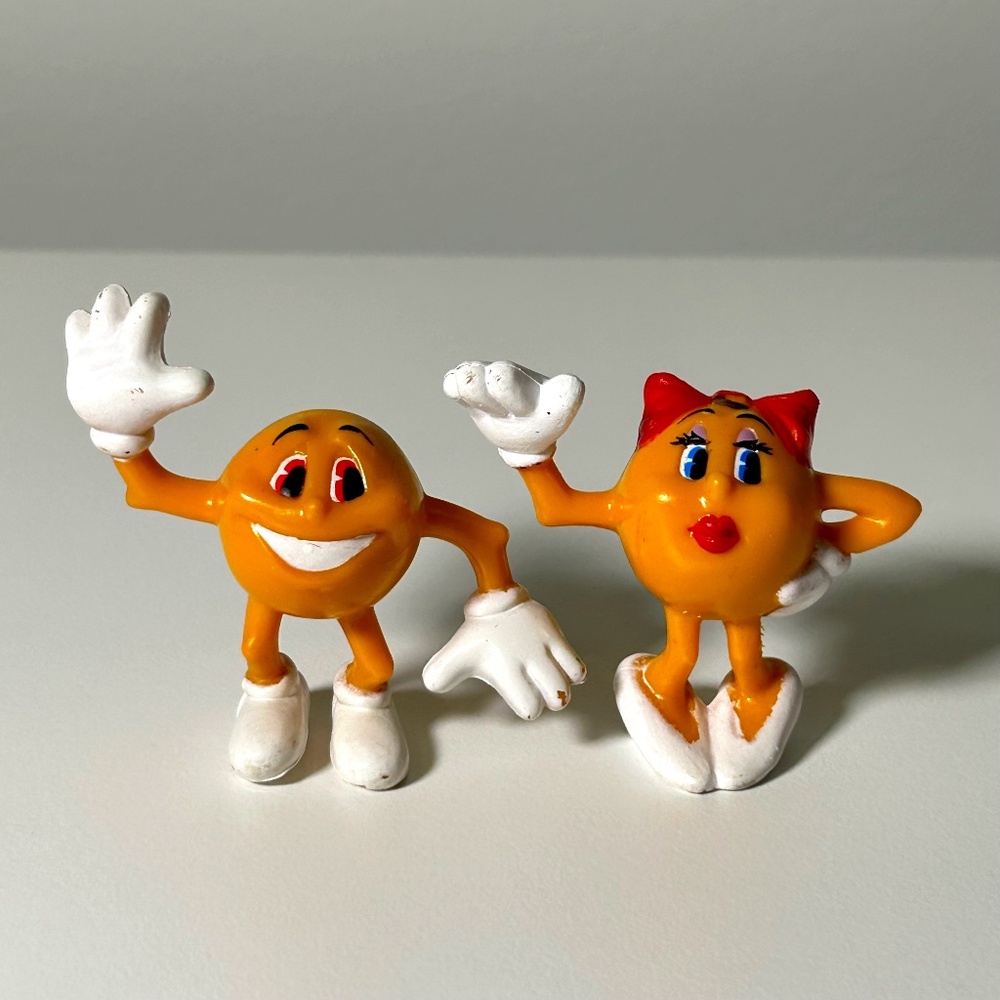 Vintage 80s Coleco Original Mr. & Mrs Pacman PVC Figurines Cake Toppers (11B)